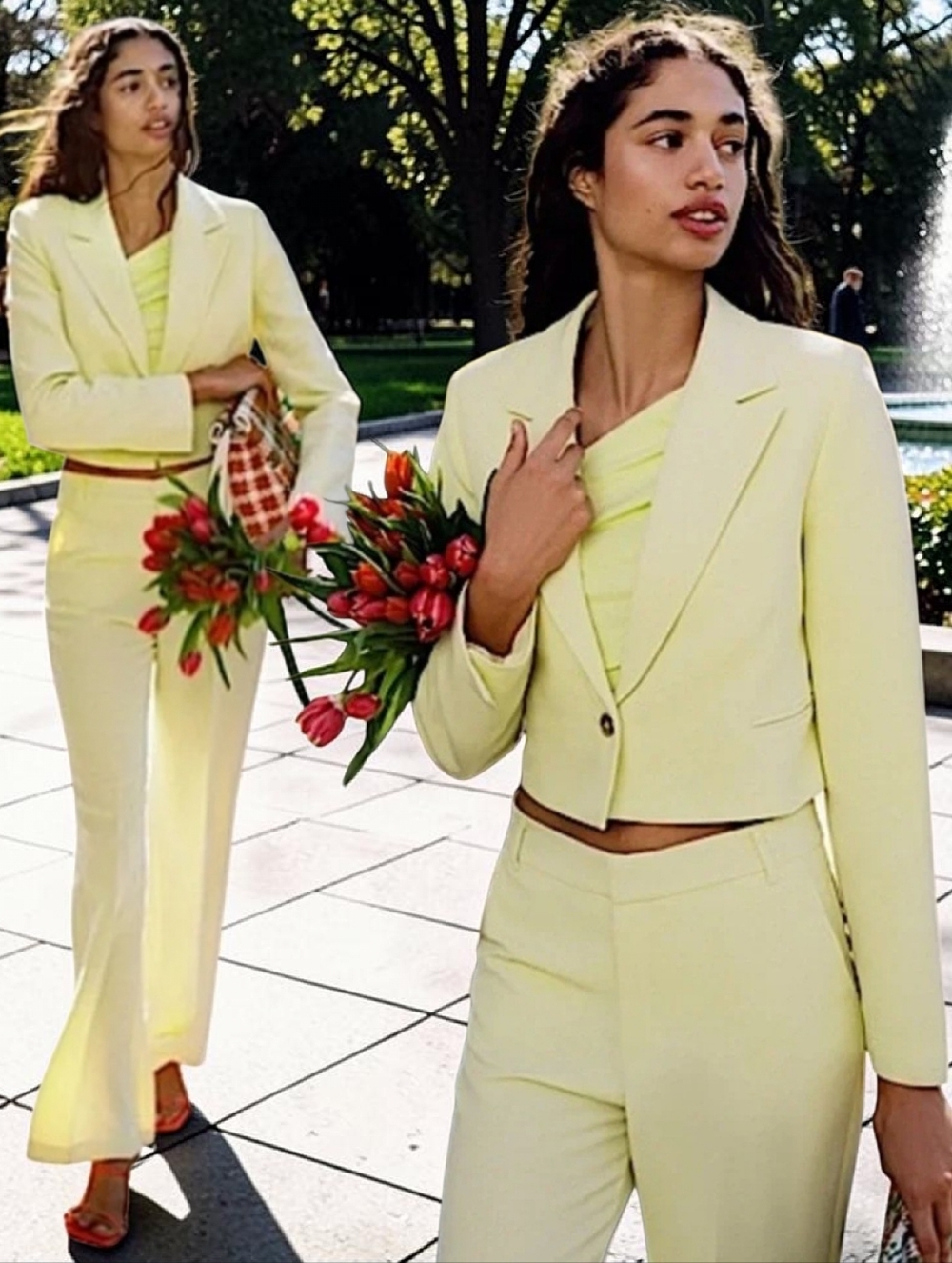 New 💛 Zara Wome's Pastel Yellow Appliqué Cropped Blazer